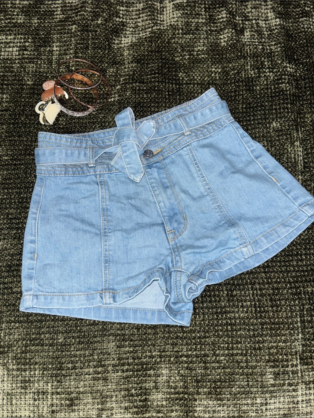 PacSun Light Wash Denim Paperbag Tie Waist Shorts